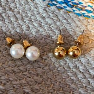 Bundle of Earrings Pearl & Gold Ball Stud New